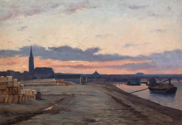 Cais de Bordéus ao pôr do sol (óleo sobre madeira)