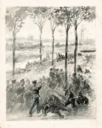Combate corpo a corpo entre franceses e alemães (tinta sobre papel)
