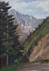 Abeto e montanha, Pirinéus (óleo sobre madeira)