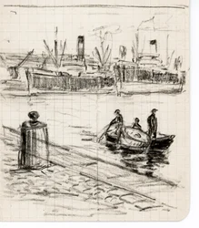 Marinheiros e barcos, porto de Bordéus (desenho)