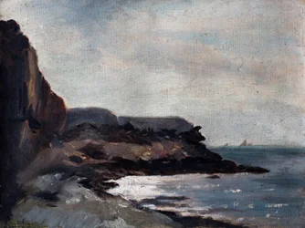 À beira-mar com falésia (óleo sobre tela)