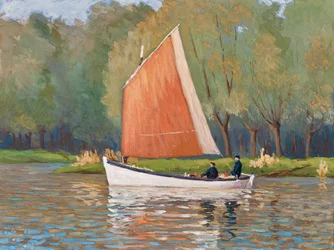 Dois pescadores num barco, estuário da Gironda (guache sobre papel)