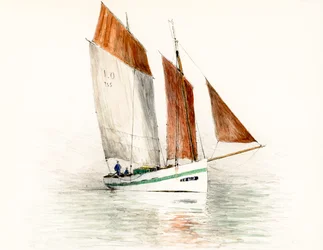 barco no estuário da Gironda (guache e carvão)