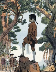 Napoleão Bonaparte (1769-1821) em criança em Ajaccio, Córsega. Ilustração de Raymond de Neziere em As nossas glórias nacionais, 1920. Coleção particular. DR