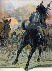 Guerra da Quinta Coligação: "the Battle of Wagram (5-6 July 1809)" (Guerra Napoleónica: Batalha de Wagram (5-6 de julho de 1809)) Ilustração de Raymond de Neziere em "Our-Glories-Nationals" 1920 DR Coleção Particular