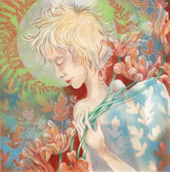 Mulher sonhadora segura flores
