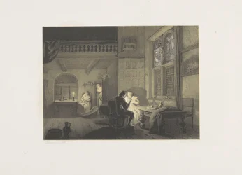 Interior com figuras à luz de velas