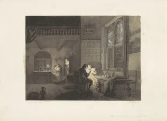 Interior com figuras à luz de velas