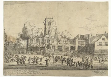 Incêndio da antiga Câmara Municipal de Amesterdão A antiga Prefeitura de Amsterdã foi incendiada em 7 de julho na manhã de domingo às duas e meia Ao 1652 (título no objeto)