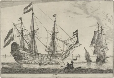 Grande veleiro e um barco a remos
Treze cenas com navios (título da série)