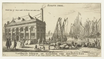 Porto de Amsterdã com a casa de guarda Assista huÿs of camer vande EE Heeren vant water-recht (título no objeto) Vários navios e paisagens urbanas de Amsterdã, primeira parte (título da série) Primeira parte. Vários navios e pontos turísticos de Amstelreda