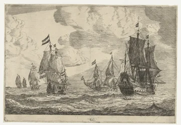 Seis navios à vela em mar aberto
Treze cenas com navios (título da série)