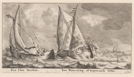 Um navio "Isère" e um barco de pesca Waterschip ou Zuiderzee