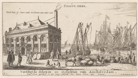 Vista do Porto de Amsterdã com o Escritório da Autoridade da Água (Página de Título)