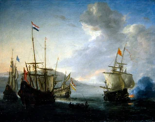 Um Envolvimento Naval com Marinheiro num Barco de Remo (óleo sobre tela)