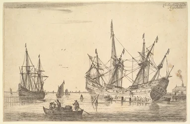 Homens que calafetam o casco de um navio, século XVII.