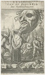 Caricatura nas artes Página de rosto para: J. Oudaen, Agripa, Da vaidade das ciências, 1661