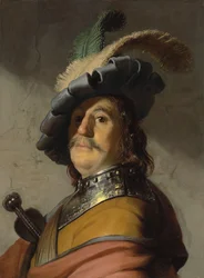 Um homem com um gorget e boné (óleo no painel)