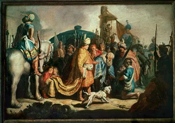 David oferece a cabeça de Golias ao rei Saul (pintura sobre tela)