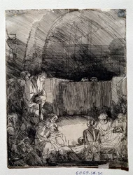Exposição do corpo do Desenho do Redentor por Rembrandt Harmenszoon van Rijn (1606-1669) Florence, Uffizi (Escritórios), Gabinetto Disegni e Stampe