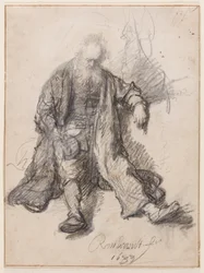 Velho sentado (The Drunken Lot), c.1630-33 (caneta, giz e tinta sobre papel)