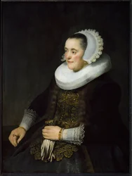 Retrato de uma mulher burguesa holandesa usando um rufo e um toucado. (Pintura