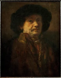 Rembrandt, autorretrato num casaco de pele com corrente de ouro e brinco (óleo sobre madeira de carvalho)