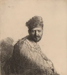 Homem barbudo, em um boné oriental peludo e manto: o pai do artista, 1631.