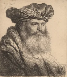 Homem barbudo em um boné de veludo com um fecho de joia, 1637