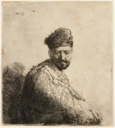 Homem barbudo com gorro oriental peludo: o pai do artista, 1631.