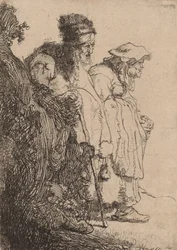 Mendigo e mulher atrás de um banco, c. 1630.