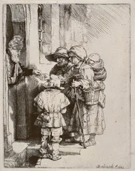 Mendigos recebendo esmolas na porta de uma casa, 1648 (gravura de ponta seca)