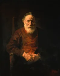 Retrato de um homem velho em uma túnica vermelha