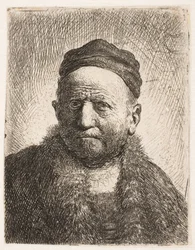 Busto de um homem (o pai de Rembrandt) de frente, com um gorro justo