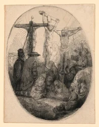 Cristo crucificado entre os dois ladrões: uma placa oval
