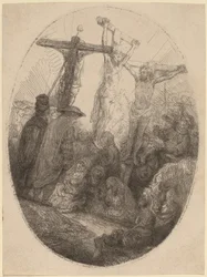 Cristo crucificado entre os dois ladrões: uma placa oval