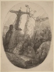 Cristo Crucificado entre os Dois Ladrões: um prato oval