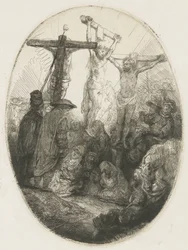 Cristo crucificado entre os dois ladrões: uma placa oval