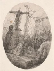Cristo crucificado entre os dois ladrões: uma placa oval