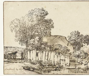 Casa de campo com pala branca entre as árvores
