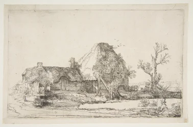 Casas de campo e prédios de fazenda com um homem desenhando, ca. 1645.