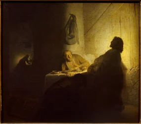 Emmaus pelerins. Pintura por Rembrandt Harmenszoon van Rijn this Rembrandt (1606-1669) Ec. Hol.
