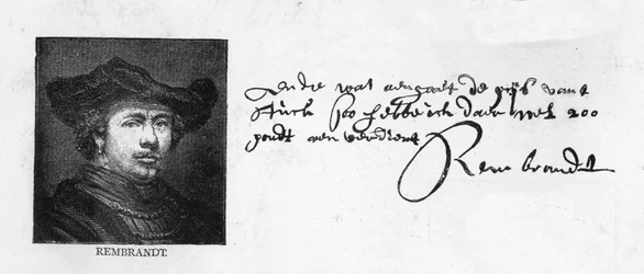 Caligrafia e assinatura de Rembrandt numa carta a Constantijn Huygens a solicitar o pagamento de uma quantia em dívida, c. 1640
