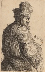 Velho visto de trás, perfil à direita, c. 1631.