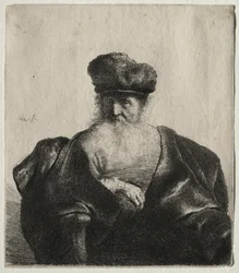 Velho com barba, gorro de pele e capa de veludo, c. 1632