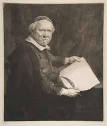Retrato de Lieven Willemsz van Coppenol, mestre de redação da placa maior, 1658.