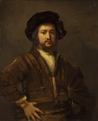 Retrato de um homem com armas akimbo