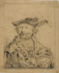 Rembrandt com um chapéu emplumado