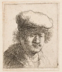 Rembrandt com o boné puxado para a frente: busto