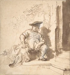 Homem sentado usando um boné chato, 1635-40.